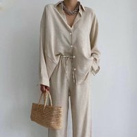 Temperament Lapel Long sleeved Shirt Lace up Pants Fashion Casual Suit