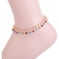 Fashion Colorful Crystal Beads Drop Anklets for Women Boho Gold Color Chain Ankle Bracelet Leg Bracelet Ocean Beach Foot Jewelry