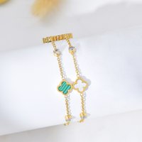Fashionable Light Luxury Simple Elegant Diamond Encrusted Clover Flower Bracelet High End Titanium Steel