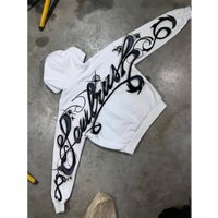 Clothing 2025 Ins Style Strange Letter Stripe Print Loose Versatile Hoodie Sweatshirt Top