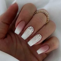 Ballet False 24Pcs Nails Gradient Glitter French Nails Glue Wearable Coffin Press On Nails Ful