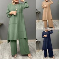 Clothing Muslim Urban Sportswear Two Piece Suit Elegant Long Sleeved Shirt Loose Fashion Wide Leg Pants Suit