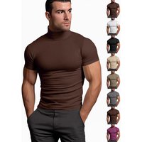 Men's High Neck Compression Shirt Sports Fitness Short Sleeve Basketball Running Elastic Breathable Track Field T-Shirt