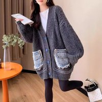  Oversized V Neck Cardigan – Chunky Knit Winter Sweater & Apricot Boho Relaxed Fit Casual Layering