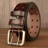 Factory special wholesale double pin buckle belt cowhide personality belt casual jeans belt