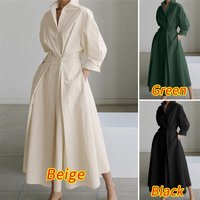 Elegant Shirt Dress Solid Long Sleeve Female Casual High Waist Robe