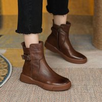 Plus Autumn Winter Buckle Short Round Toe Flat Casual Martin Ankle Boots