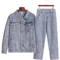 Men's Clothing Old Retro Washed Denim Suit Loose Jacket Coat Casual Two Piece Suit Trendy
