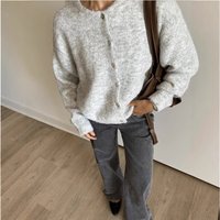 European American Cross Border Hot Sale Versatile Soft Knitted Cardigan Retro Shell Button Wool