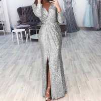long skirt evening gown deep V neck sparkly dress dress sexy dress dinner