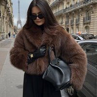 Trendy Oversized Lapel Fur Coat – Fluffy Soft Fox Fur Like Jacket Pockets Street Style Elegance
