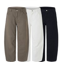 Baggy Twill Cotton Pants High Waisted Wide Leg Trousers Deconstructed Hem 100% Cotton Streetwear 