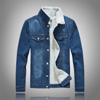 Men's Clothing Men's Winter Large Size Lamb Wool Denim Jacket Blue Slim Long Sleeve Jacket Plus Velvet Top