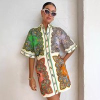 Women’s Clothing Printed Shirt Skirt, Fashionable Casual Slim Long Cotton And Linen Shirt