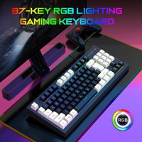 87-Key Wired Membrane RGB Backlit Mechanical Feel 25-Key Conflict-Free Gaming Keyboard Black And White