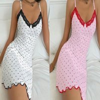 Sleepwears Fashion Love Print Slim Suspender Nightdress Sexy Pajamas Lace V Neck Home Clothes
