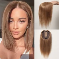 Light Brown Human Hair Toppers for Women with Thinning Hair