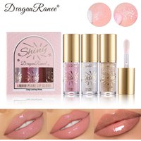 3-Piece Set Of Large-Brush Mirror Finish Lip Gloss - Shimmery Lip Oil & Lip Glaze With Pearlescent Sheen, Hydrating Formula, Fine Glitter Particles