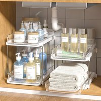 Under Sink Pull Out Drawers 2 Stackable Organizers Acrylic+Aluminum Fits EU Cabinets