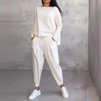 Minimalist Two-Piece Set – Slim-Fit Long Sleeve Top & Bottoms (Effortless Office-to-Weekend Polyester Stretch, 6 Chic Neutrals)