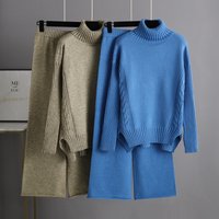 clothing lazy style loose turtleneck sweater suit western style fashionable wide leg pants two piece set