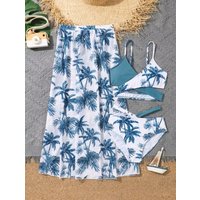 Women's Sexy Middle and Large Children Three-piece Set Printed Split Bikini Girls Manufacturer Wholesale