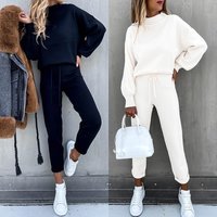 high neck casual solid pants pocket two piece set