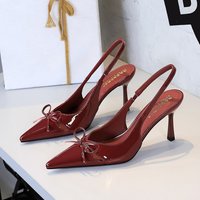 Elegant Pointed Toe Hollow Bow Stiletto Heels Patent Leather Dress Pumps Parties & Evening Occasions