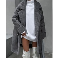 Women'S Furry Suede Coat Suit Collar Long Cardigan Long Sleeve Plush Jacket