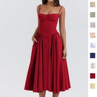 Spring Fashion Elegant French Style Waist Cinching Slim Fit Strap Dress