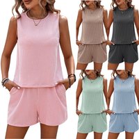 Summer Twisted Stripe Sleeveless Vest Shorts Striped Two piece Suit