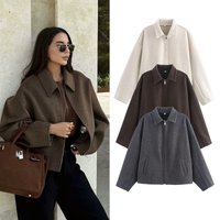 Women’s Casual Zip-Up Jacket – Lightweight Polyester Blend With Stand Collar (S-L, Earth Tones, EU/US Versatile Layering Essential)