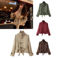 Double Breasted Belted Trench Coat –Autumn Trendy Short Jacket 