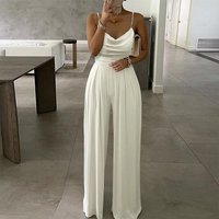 pearl halter wide leg sleeveless V neck halter pant jumpsuit