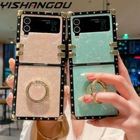 Luxury Square Ring Holder Stand Case For Samsung Galaxy Z Flip4 Flip3 5G Shockproof Flip Phone Cover Shell For Samsung Z Flip4 3