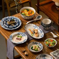 Exquisite Chinese Blue & Porcelain Dinnerware Set Handcrafted Ceramic Bowl & Chopsticks Collection Under glaze Painting