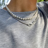 Chenyou Hip Hop Pearl Men’s Trendy Cool Street Photo Geometric Metal Chain Necklace