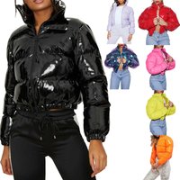 Solid Jacket Haruku 2021 Autumn Puffer Cotton Padded Zip Up Coat Puff Sleeve Turtleneck High Street Clothes