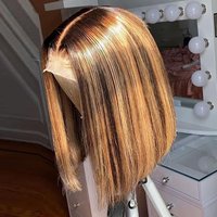 hot selling Highlight Straight Front Wig Remy Brazilian Short Bob Wigs T Lace Human Hair