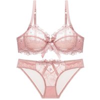 Ultra thin transparent embroidered breathable sexy lace lingerie bra oversized bra set