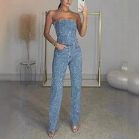 Clothing Sexy Off Shoulder Shiny Vest Diamond Trousers Suit Two Piece Suit