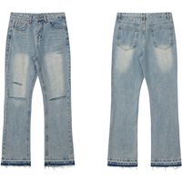 Men's Clothing Trendy Brand Washed Old Loose Hole Cleanfit Jeans