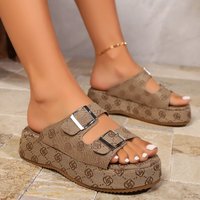 Large Platform Slippers Wear Round Head Small Metal Buckle Word Light Slippers