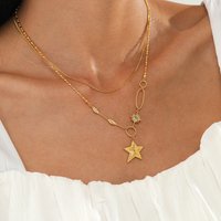 14K Gold Plated Double Layer Star Necklace – Geometric Clavicle Chain For Women, Ins Style Design