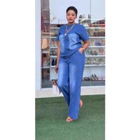  Distressed Denim Short Sleeve Set – Trendy Oversized Casual Two Piece Outfit