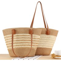 Striped Large Capacity Tote Bag with Premium Texture Hand Woven Beach Bag Versatile Shoulder Bag Suitable for Vacation Travel