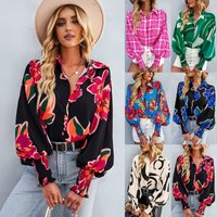 Contrast Printed Shirt Long Sleeve Versatile Top