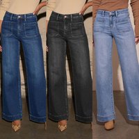 Clothing Vintage Blue Straight Leg Jeans High Waisted Stretch Denim Pants Comfort Fit S M L XL XXL