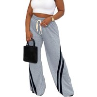 Clothing Fashion Casual Elastic Waist Drawstring Striped Stitching Fabric Wide Leg Sports Trousers