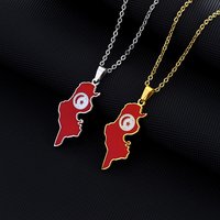 Stainless Steel Tunisia Map Necklace Couple Style Famous Ethnic Style Popular Personality Oil Dropping Titanium Steel Accessories